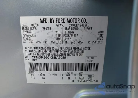 2008 Ford Edge Se из США, поврежденный, VIN 2FMDK36CX8BA60551